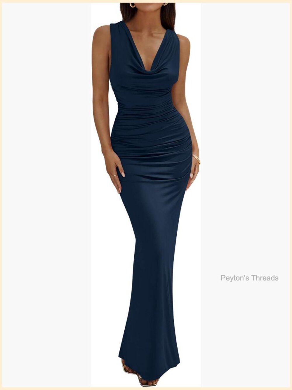 Sleeveless Cowl Neck Ruched Slim Fit Maxi Cocktail Dress